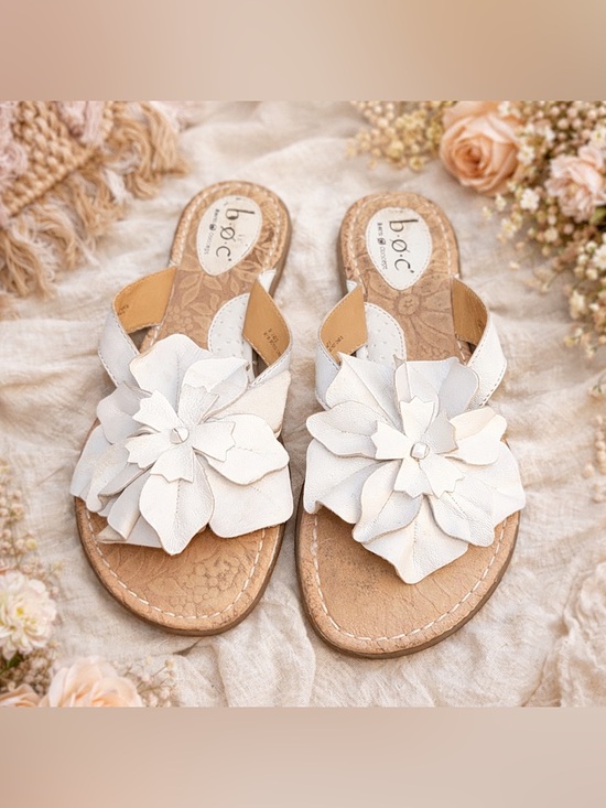 b.o.c. Shoes - b.o.c. White Floral Leather Slide Sandals